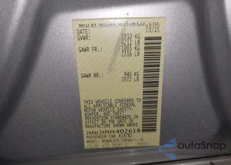 2015 Nissan Altima 2.5 S z USA, uszkodzony, nr VIN 1N4AL3APXFN402618